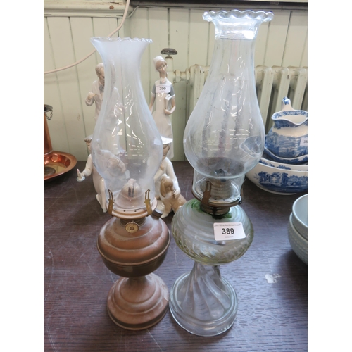 389 - Copper Oil Lamp and Glass Oil Lamp