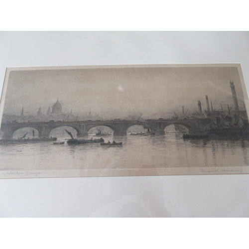 39 - Etching of Waterloo Bridge - signed Frank Harding