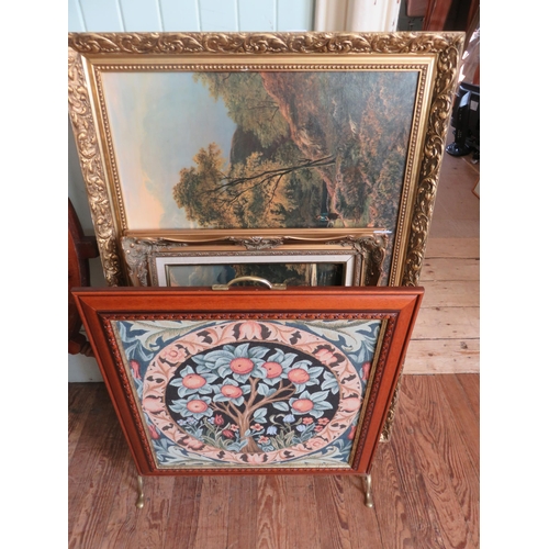 47 - Large Gilt Framed Picture, Firescreen and Picture Frame