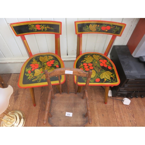 478 - Two Russian Childrens Chairs and One Dolls Rocking Chair