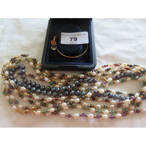 79 - Pearl and Pearl Gem Necklaces and a Bangle