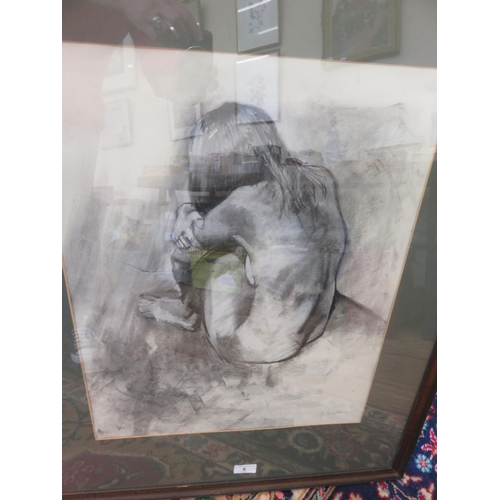 8 - Framed Charcoal  Etching of a Nude - Signed G. Simpson