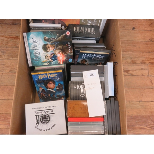 415 - Box of Approximately thirty DVD's and approximately fifteen vinyls - French, Harry Gordon etc.