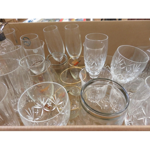 425 - Box of Glass including Silver rimmed Decanter and Two Thistle Patterned Edinburgh Crystal Pattern Gl... 