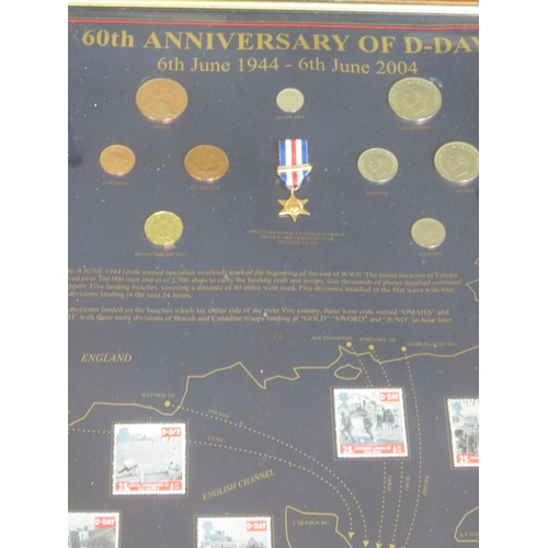 43 - Framed 60th Anniversary of D Day Coin and Stamp Set