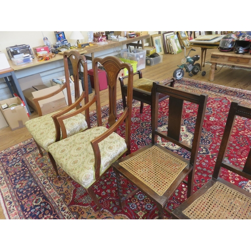 452 - Pair of Mahogany and Wicker Chair.  Pair of Mahogany Carver Chairs - one damaged