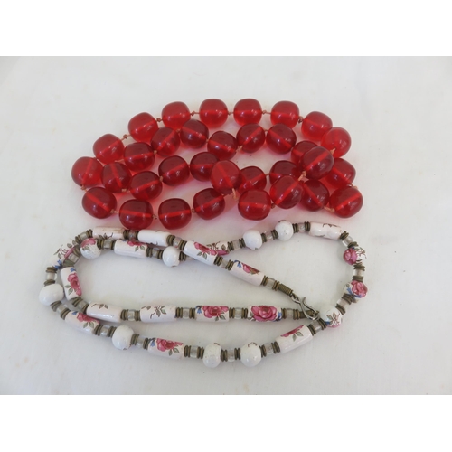 105 - Cherry Amber Type Necklace and Ceramic Bead Necklace