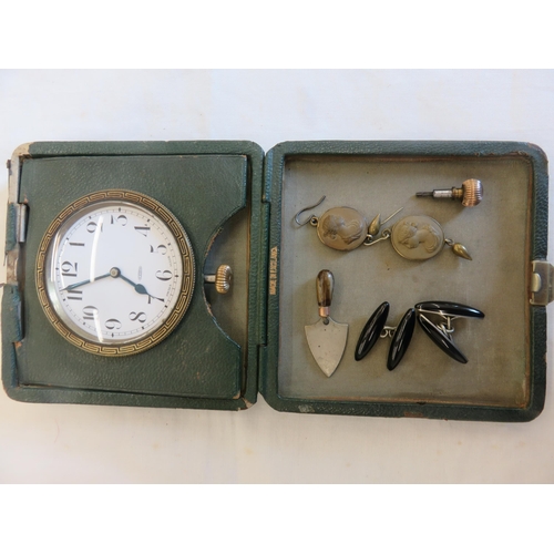 158A - Cased Travel Pocket Watch, Cufflinks and Earrings