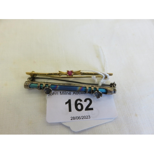 162 - 9ct Gold Bar Brooch and a Silver Bar Brooch