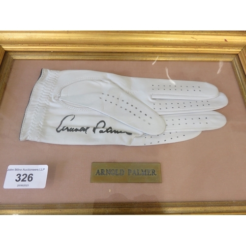 326 - Gilt Framed Signed Golf Glove - Arnold Palmer