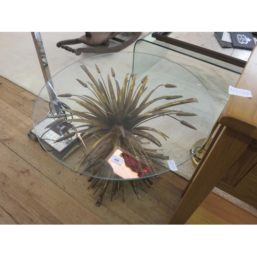 466 - Glass Coffee Table With Metal Floral Base