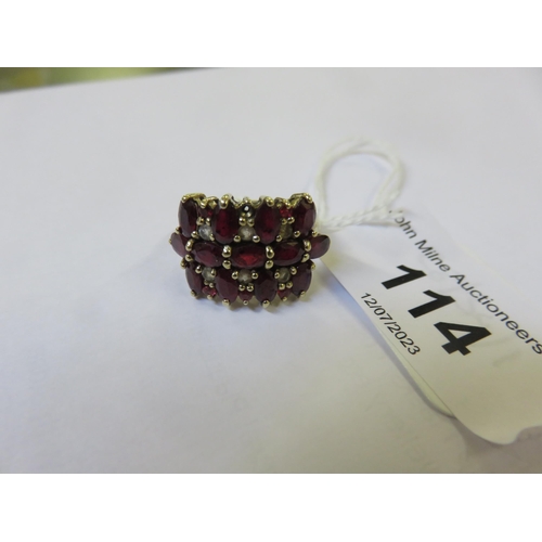 114 - 9ct. Gold Ruby and Diamond Dress Ring