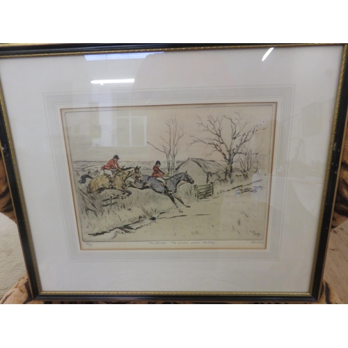 49 - Four Framed Coloured Etchings -Hunting Scenes - Limited Edition. Signed Tom Carr