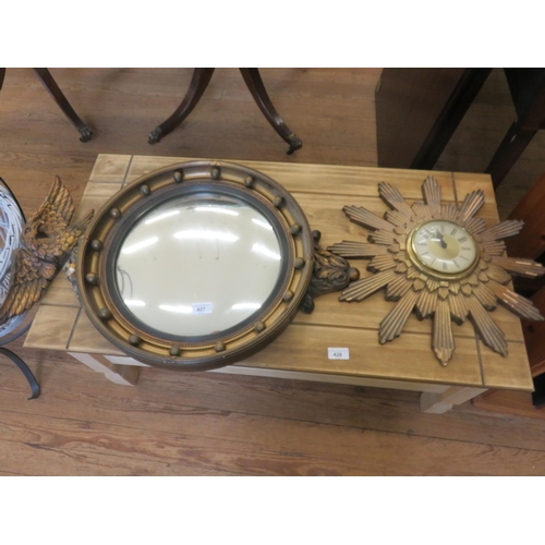 427 - Brass Circle Mirror and Clock