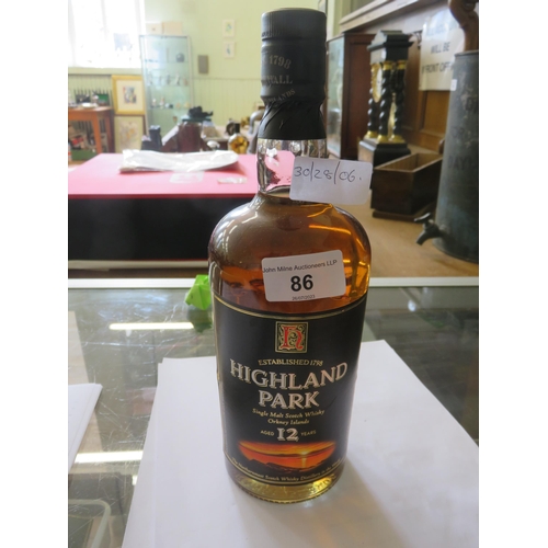 86 - One Bottle Highland Park 12 year old Single Malt