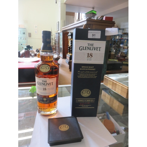 91 - Boxed Bottle The Glenlivet 18 year old single Malt