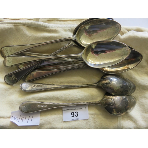 93 - Quantity of Silver Table Spoons, 19 troy ozs.