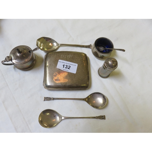 132 - Quantity of Silver Cruets, Cigarette Case Spoons