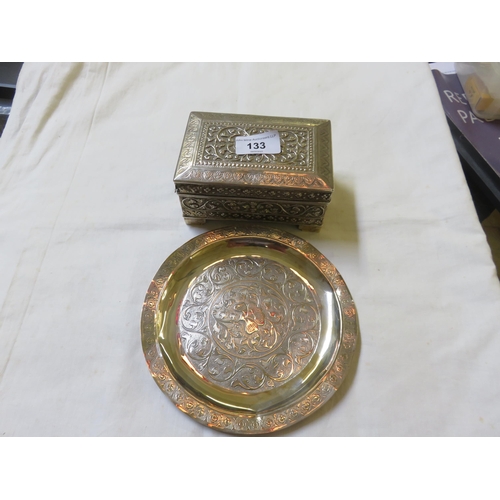 133 - Indian style Silver Cigarette Box and similar Circle Dish