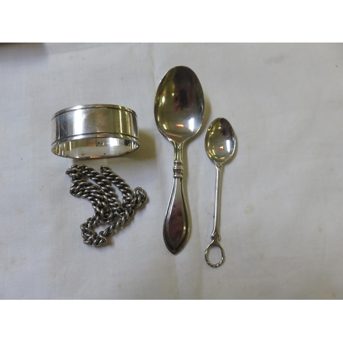 134 - Silver Chain, Napkin Ring and Two Spoons