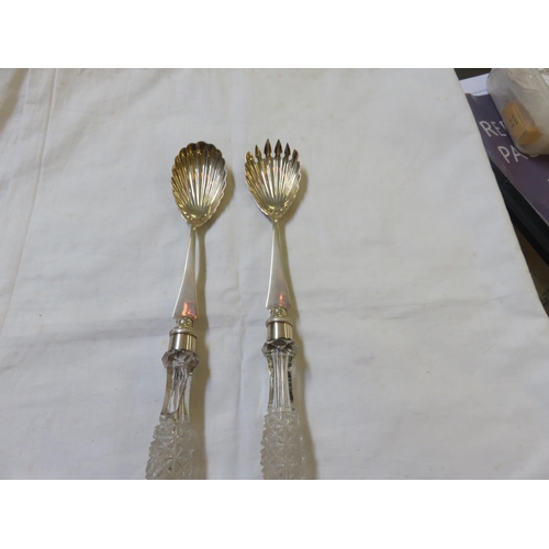 145 - Pair of Victorian Cut Glass and Silver Salad Servers