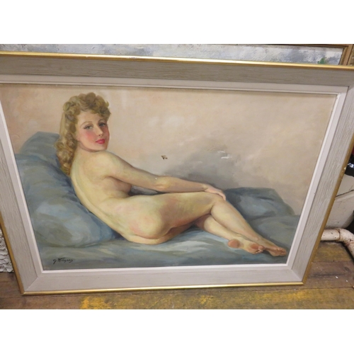 2 - Two Large Gilt Framed Oil on Canvas - Nude Painting of Woman - signed G. Nilyers and Landscape Paint... 