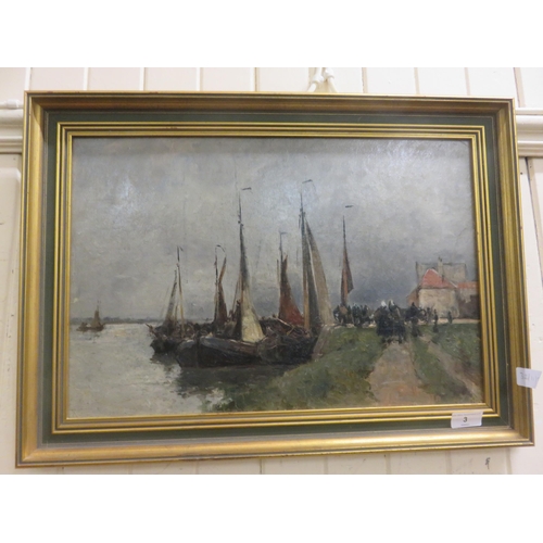 3 - Dutch Canal Scene - Oil Painting - Artist Unknown