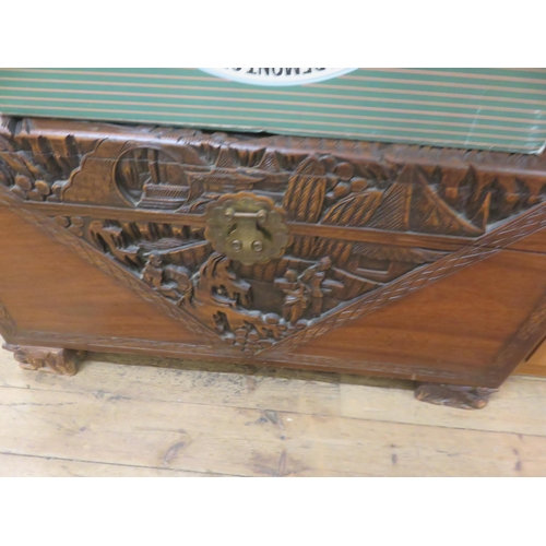 479 - Heavily Carved Camphor Wood Chest