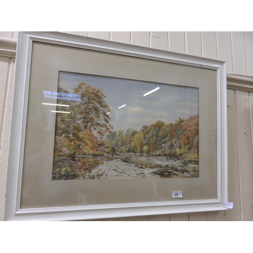 63 - Framed Watercolour, River Scene - signed Shearer 1918