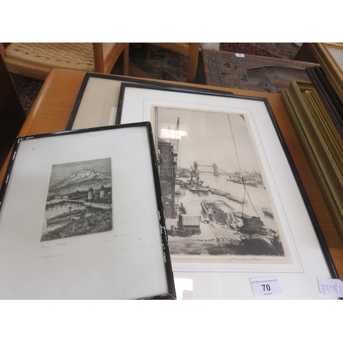 70 - John M Aitken signed print and two etchings