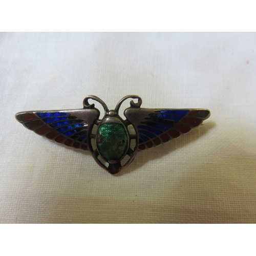 124 - Charles Horner Silver Enamel Egyptian Revival Scarab Brooch