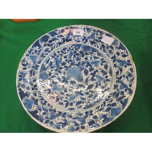 248 - Blue and White Delft Charger, professional repair, chips of age, 14