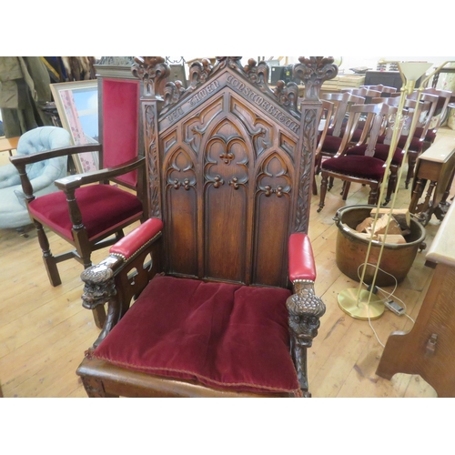 Ecclesiastical Style Heavily Carved Oak Open Armchair
