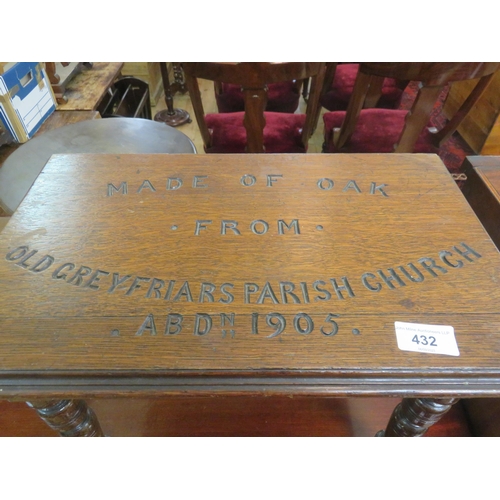 432 - Oak Stool, Old Greyfriars Church, Aberdeen 1905