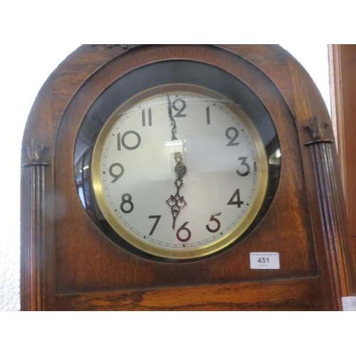 451 - Oak Long Case Dome Top Clock