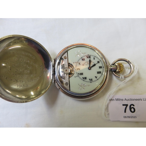 76 - Rare Hebdomans WWI Silver Visible Balance 8 Day Pocket Watch  - with Gordon Highlanders Presentation... 