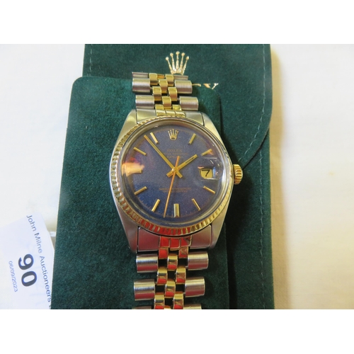 90 - Gents Rolex Date Adjust Bracelet Watch With Blue Dial. Model No 1601. Serial No 5196834. Year 1978