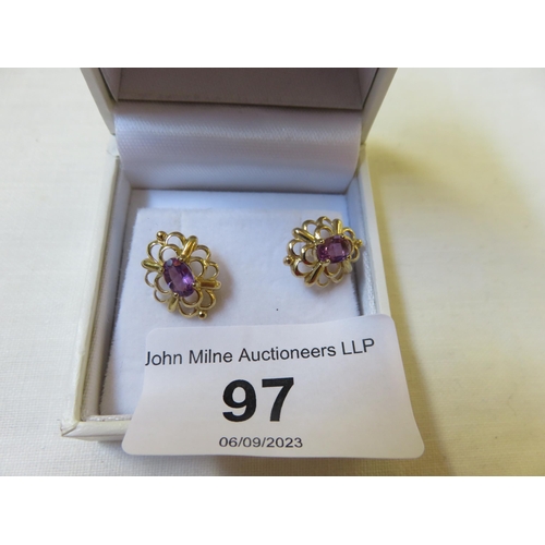 97 - Pair of Gold Amethyst Stud Earrings