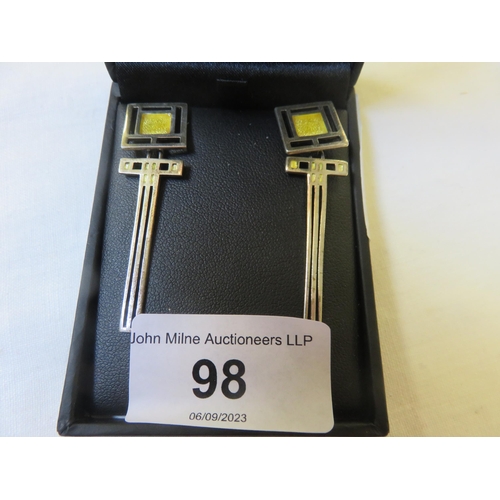 98 - Pair of Modernist Silver Enamel Pendant Earrings