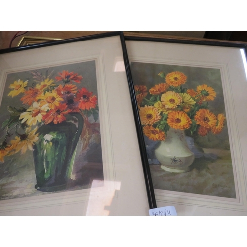 62 - Two Framed Prints of Flowers and Framed Print of Union Street