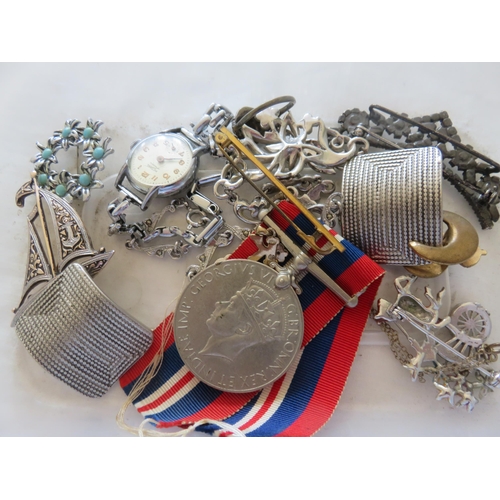 106 - Quantity of Costume Jewellery, some Silver and one WW2 Medal