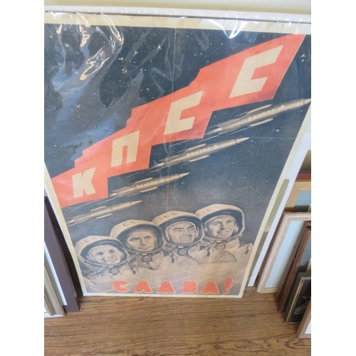 23 - Four prints including Soviet Space Poster