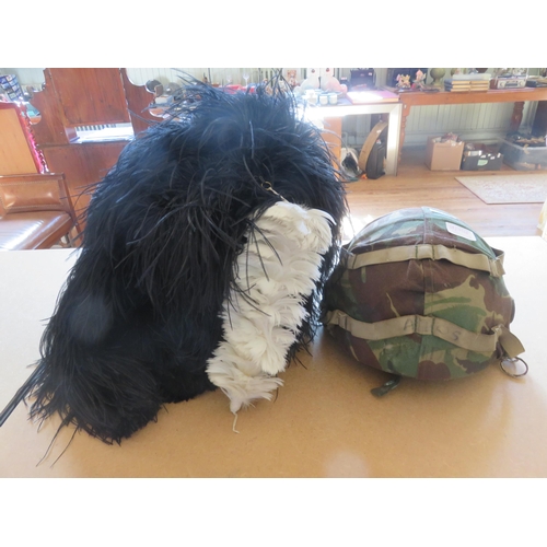 371 - Modern Army Helmet and Feather Bonnet