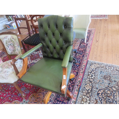 377 - Green Upholstered Captains Chair