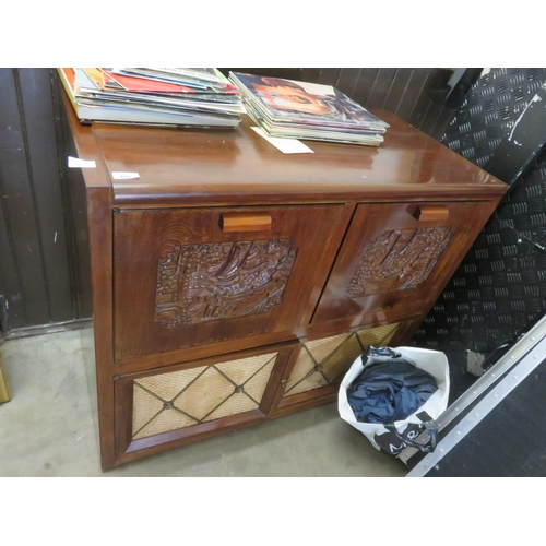 420 - Carved Eastern Cabinet with stereo and record player inbuilt and LP's