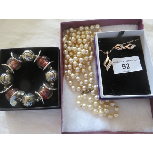 92 - Small Lot of Pearls, Bangle and Pendant and Earring Set