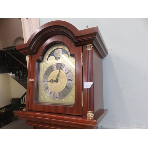 422 - Reproduction Mahogany Long Case Clock With Sun and Moon Dial By Thomas Byrne