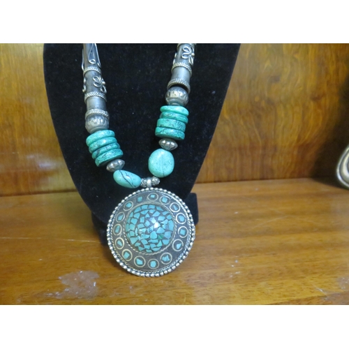 100 - Heavy Indian and Turquoise Pendant Necklace