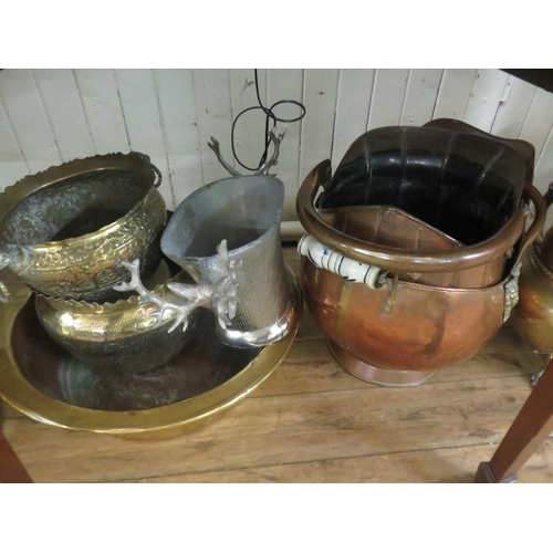 166 - Copper Coal Depot, Assorted Brass Planters