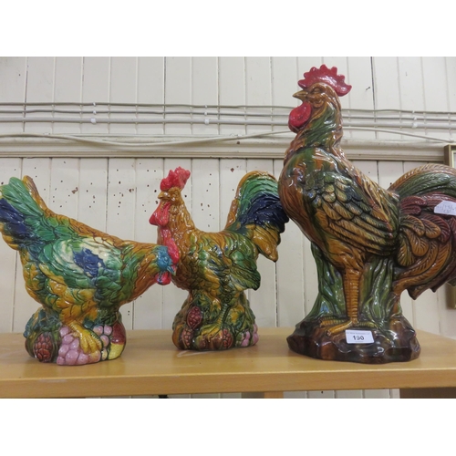 190 - Three large Ceramic Cockerel Figures